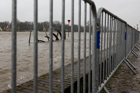 High tide of the river IJssel in the city of Deventerの写真素材