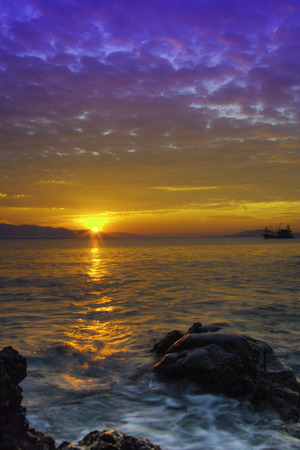 sea beach blue sky sunsetの写真素材
