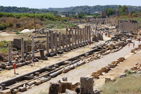 View of the ruins of the Roman city of Perge in Turkeyの写真素材