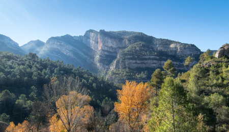 Autumn landscape of the Montsant mountains, Catalonia, Spainの写真素材