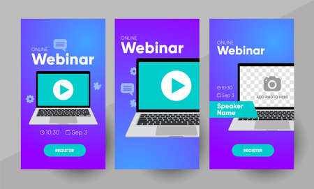 Webinar social media post template, webinar social media story template. Background and illustrations for social media stories design vector.のイラスト素材