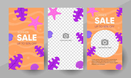 Social media summer sale story post template, editable social media template. Background for social media summer sale story design vector. Stories Template. Vector illustration.のイラスト素材