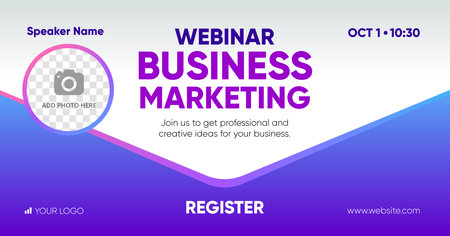 Business marketing webinar social media post template with a place for a photo. Background and illustration for social media, banner design in vector.のイラスト素材