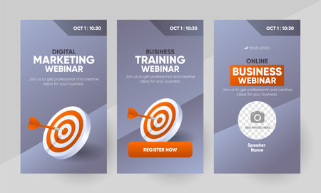 Business webinar social media story template. Background and business goal 3d illustration for social media banner post design in vector. Editable layout with a place for picture.のイラスト素材