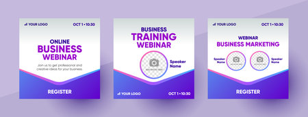 Business marketing training webinar social media post template. Background and illustration for social media banner design with a place for a picture in vector.のイラスト素材