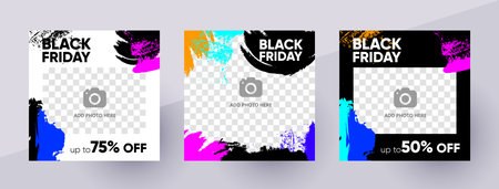 Social media Black Friday promo story or post template, editable social media template. Background for social media promotion sale design vector. Banner Template. Vector illustration.のイラスト素材