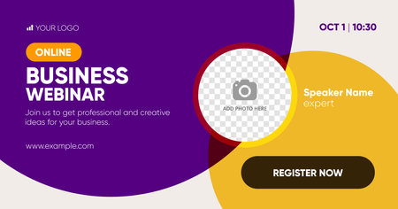 Business online webinar social media post template with a place for a picture. Background and illustration for social media, banner design in vector.のイラスト素材