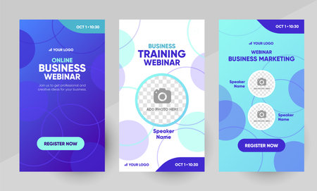 Business marketing training webinar social media story template. Background and illustration for social media banner design with a place for a picture in vector.のイラスト素材