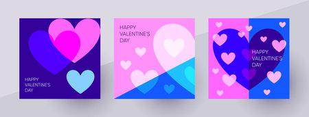 Happy Valentines Day post templates for social media. Colorful vivid vector illustration with hearts symbols.のイラスト素材