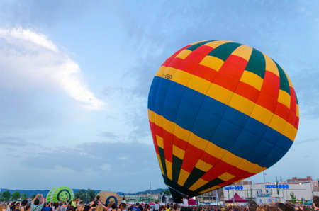 Igualada, Barcelona, July 10, 2019. 23rd European Balloon Festival. Concentration of aerostatic balloonsのeditorial素材