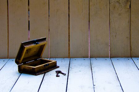 Wooden box with keysの写真素材