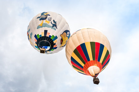 Igualada, Barcelona, July 10, 2020. 24rd European Balloon Festival. Concentration of aerostatic balloonsのeditorial素材