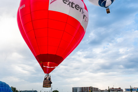 Igualada, Barcelona, July 10, 2020. 24rd European Balloon Festival. Concentration of aerostatic balloonsのeditorial素材