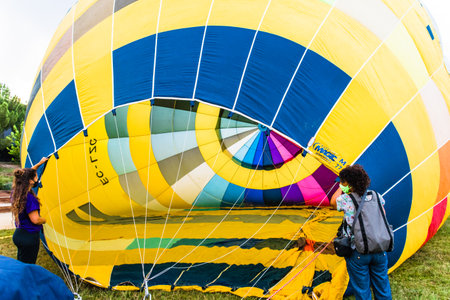 Igualada, Barcelona, July 10, 2020. 24rd European Balloon Festival. Concentration of aerostatic balloonsのeditorial素材