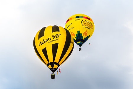 Igualada, Barcelona, July 10, 2020. 24rd European Balloon Festival. Concentration of aerostatic balloonsのeditorial素材