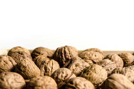 Group of fresh walnuts on white backgroundの写真素材