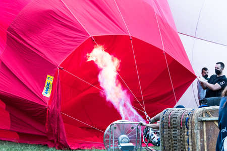 Igualada, Barcelona, July 10, 2020. 24rd European Balloon Festival. Concentration of aerostatic balloonsのeditorial素材