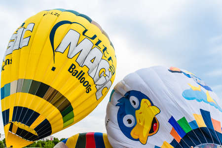 Igualada, Barcelona, July 10, 2020. 24rd European Balloon Festival. Concentration of aerostatic balloonsのeditorial素材