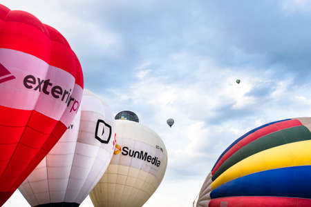 Igualada, Barcelona, July 10, 2020. 24rd European Balloon Festival. Concentration of aerostatic balloonsのeditorial素材
