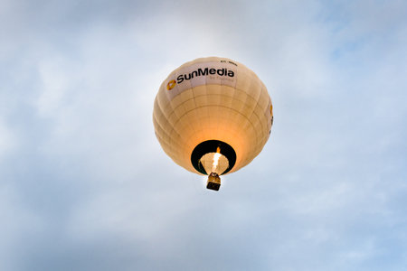 Igualada, Barcelona, July 10, 2020. 24rd European Balloon Festival. Concentration of aerostatic balloonsのeditorial素材
