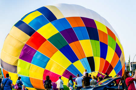 Igualada, Barcelona, July 10, 2021. 25rd European Balloon Festival. Concentration of aerostatic balloonsのeditorial素材