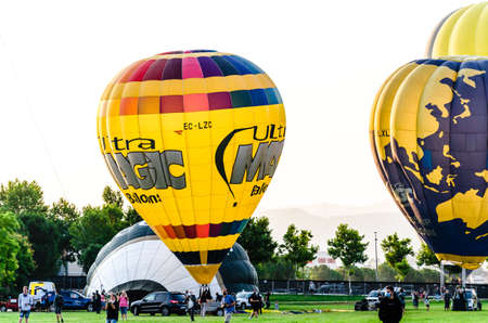 Igualada, Barcelona, July 10, 2021. 25rd European Balloon Festival. Concentration of aerostatic balloonsのeditorial素材