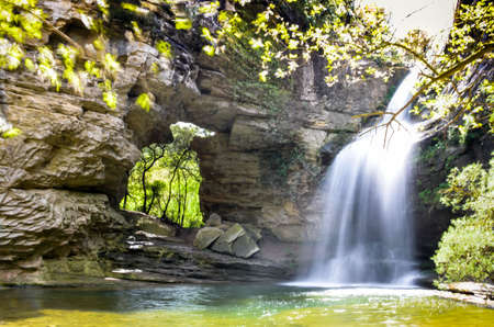 La Foradada de Cantonigros waterfall in Osona, Barcelonaの写真素材