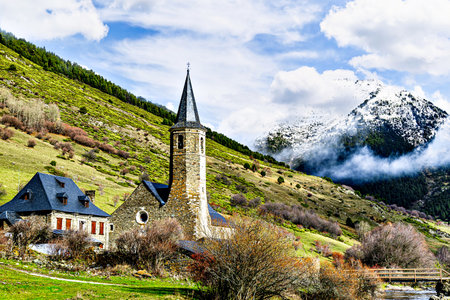 Montgarri Sanctuary, located in the municipality of Alto Aran in the Lerida Pyrenees, Catalonia,...