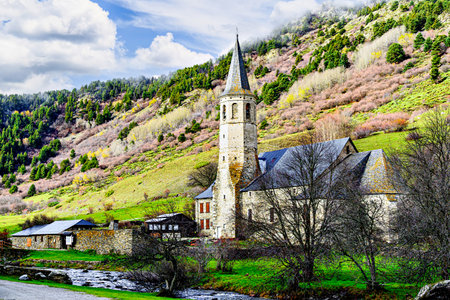 Montgarri Sanctuary, located in the municipality of Alto Aran in the Lerida Pyrenees, Catalonia, Spainの写真素材