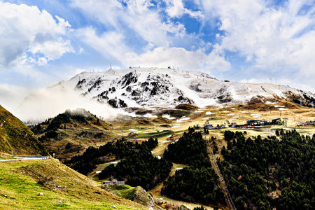Mountains and ski resort Baqueira Beret in the municipality of Alto Aran, Aran Valley, Lerida. Snow in the Pyreneesの写真素材