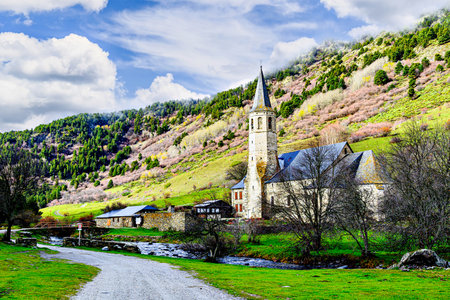 Montgarri Sanctuary, located in the municipality of Alto Aran in the Lerida Pyrenees, Catalonia, Spainの写真素材