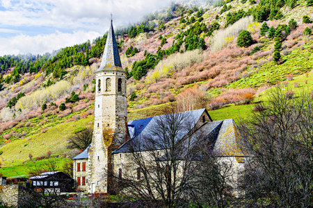 Montgarri Sanctuary, located in the municipality of Alto Aran in the Lerida Pyrenees, Catalonia, Spainの写真素材