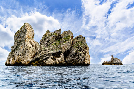 Beautiful image of the Medes Islands, a natural reserve, a small archipelago located in the Mediterranean, near Montgri and l'Estartit, Girona, Cataloniaの写真素材