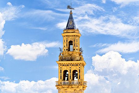 Tower, bell tower of the church of Santiago de AlcalÃ¡ de GuadaÃ­ra, located in the Plaza del Derribo. Sevilleの写真素材