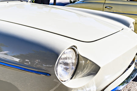 Details of an old, classic car, retro vehicle.の写真素材