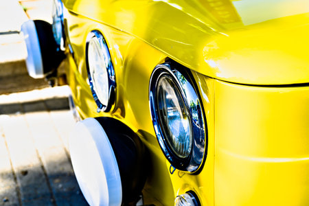 Details of an old, classic car, retro vehicle.の写真素材