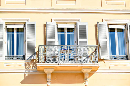 Typical and colorful facade of the houses of Saint-Tropez, French Riviera, Cote d'Azur, Franceの写真素材