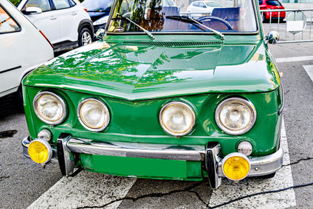 Details of an old, classic car, retro vehicle.の写真素材