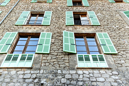Beautiful window views of the famous town of Valldemosa, Mallorca, Balearic Islands, Spain