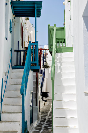Oia, Santorini, views of the white houses with their cobbled streets. Village bathed by the South Aegean Sea, in the Cyclades, Greeceの写真素材