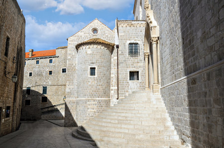 Stairs of saint dominic's church, dominican monastery in the old town of dubrovnic, croatia.の写真素材