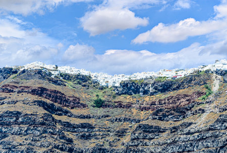 Spectacular views of Oia, over the cliffs, Santorini, Greeceの写真素材