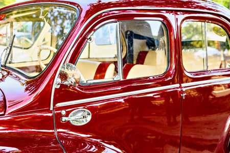 Details of the side of an old car, classic, retro vehicleの写真素材