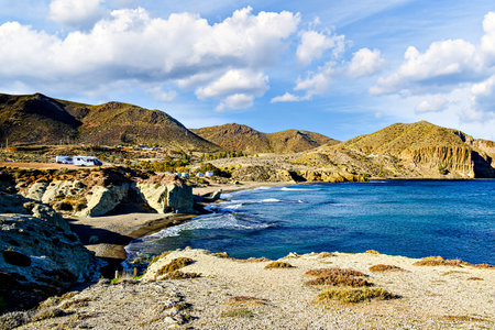 Beautiful views of the Isleta del Moro in the Cabo de Gata Natural Park, municipality of Nijar, Almeriaの写真素材