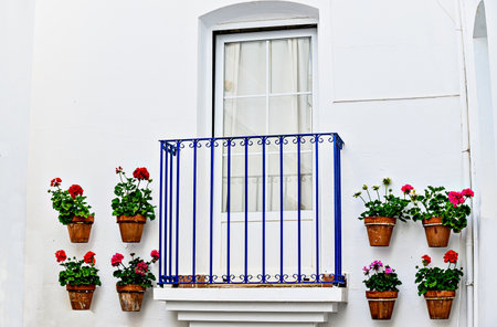 Typical white house with blue door in the beautiful city of Mojacar, AlmerÃ­a, Andalusiaの写真素材