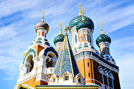 Saint Nicholas Cathedral, Russian Orthodox church, neo-Russian style located in Nice, Franceの写真素材