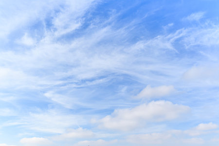 Blue sky background with tiny clouds. Nature cloud blue sky background.の写真素材