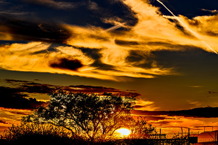 Spectacular orange sky at sunset. Landscapes, natureの写真素材