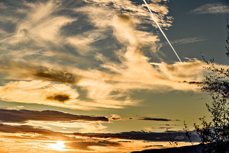 Spectacular orange sky at sunset. Landscapes, natureの写真素材