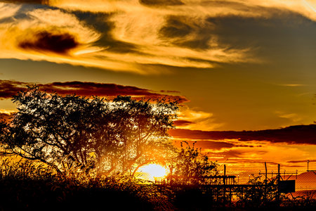 Spectacular orange sky at sunset. Landscapes, natureの写真素材
